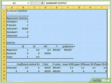 Atlikite regresijos analizę „Microsoft Excel“10 veiksme