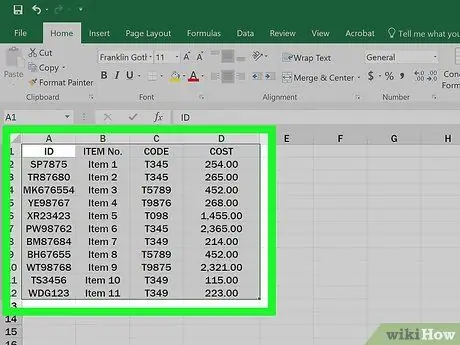 Make Tables Using Microsoft Excel Step 2