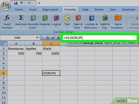 Použite Vlookup s tabuľkou Excel, krok 5