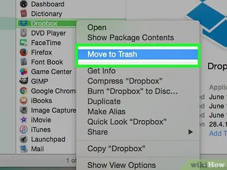 הסר את התקנת Dropbox מ- Mac שלב 3